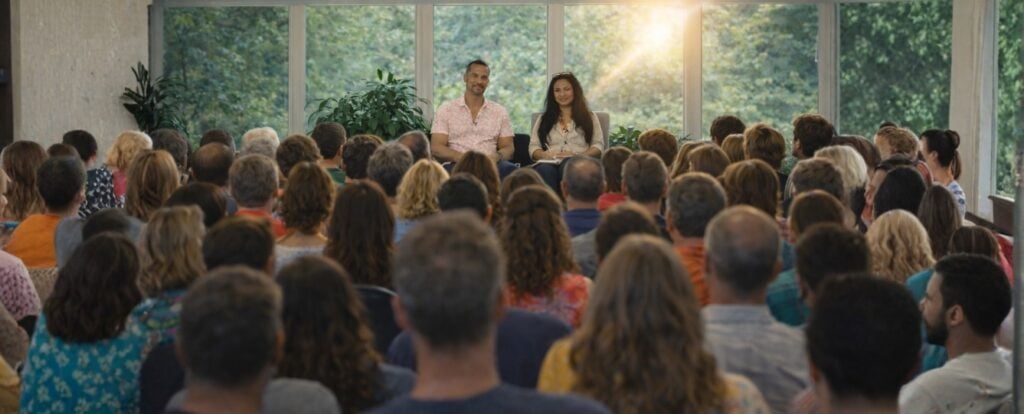 Rudi and Jules Kennard presenting to a group in a live Wholality session