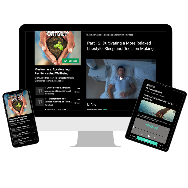 Mockup of the Accelerating Resilience and Wellbeing free course.